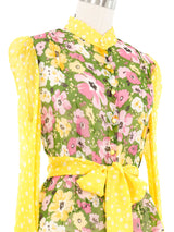 Edeltrud Hofmann Yellow Floral Chiffon Blouse Top arcadeshops.com