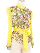 Edeltrud Hofmann Yellow Floral Chiffon Blouse Top arcadeshops.com