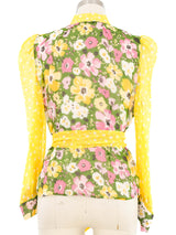 Edeltrud Hofmann Yellow Floral Chiffon Blouse Top arcadeshops.com