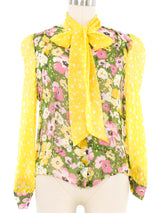 Edeltrud Hofmann Yellow Floral Chiffon Blouse Top arcadeshops.com