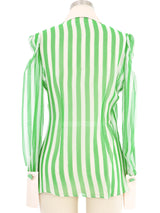 Edeltrud Hofmann Green Chiffon Stripe Bib Blouse Top arcadeshops.com