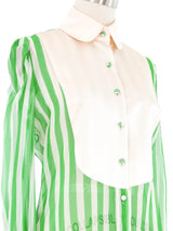 Edeltrud Hofmann Green Chiffon Stripe Bib Blouse Top arcadeshops.com