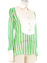 Edeltrud Hofmann Green Chiffon Stripe Bib Blouse Top arcadeshops.com