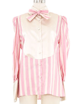 Edeltrud Hofmann Pink Satin Stripe Bib Blouse Top arcadeshops.com