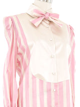 Edeltrud Hofmann Pink Satin Stripe Bib Blouse Top arcadeshops.com
