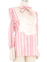 Edeltrud Hofmann Pink Satin Stripe Bib Blouse Top arcadeshops.com
