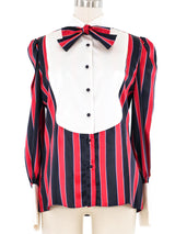 Edeltrud Hofmann Red And Blue Satin Stripe Bib Blouse Top arcadeshops.com