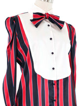 Edeltrud Hofmann Red And Blue Satin Stripe Bib Blouse Top arcadeshops.com