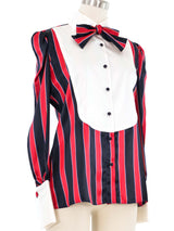 Edeltrud Hofmann Red And Blue Satin Stripe Bib Blouse Top arcadeshops.com