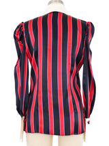 Edeltrud Hofmann Red And Blue Satin Stripe Bib Blouse Top arcadeshops.com