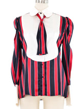 Edeltrud Hofmann Red And Blue Satin Stripe Bib Blouse Top arcadeshops.com