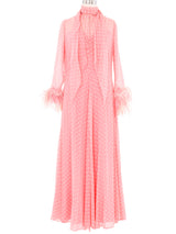 Pink Ostrich Trimmed Polka Dot Chiffon Gown Dress arcadeshops.com