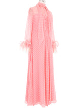 Pink Ostrich Trimmed Polka Dot Chiffon Gown Dress arcadeshops.com