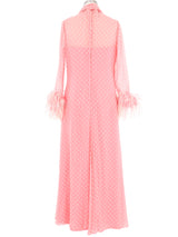 Pink Ostrich Trimmed Polka Dot Chiffon Gown Dress arcadeshops.com