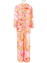 1960s Emilio Pucci Pink Printed Pant Ensemble Suit arcadeshops.com
