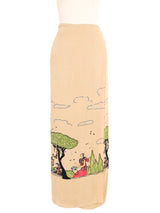 Illustrated Silk Scarf Wrap Skirt Bottom arcadeshops.com