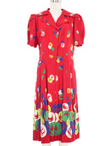 1940s Red Printed Collared Shirtdress Dress arcadeshops.com