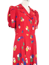 1940s Red Printed Collared Shirtdress Dress arcadeshops.com