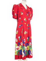 1940s Red Printed Collared Shirtdress Dress arcadeshops.com