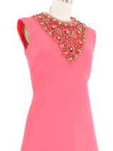 1960s Hot Pink Beaded Collar Mini Dress Dress arcadeshops.com