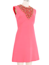 1960s Hot Pink Beaded Collar Mini Dress Dress arcadeshops.com