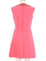 1960s Hot Pink Beaded Collar Mini Dress Dress arcadeshops.com