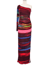 1990s Christian Lacroix Printed Jersey One Shoulder Gown Dress arcadeshops.com