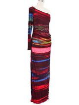 1990s Christian Lacroix Printed Jersey One Shoulder Gown Dress arcadeshops.com