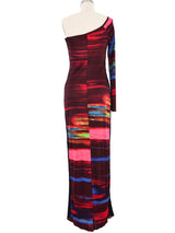 1990s Christian Lacroix Printed Jersey One Shoulder Gown Dress arcadeshops.com