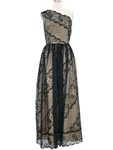 1980s Albert Nipon Lace One Shoulder Gown Dress arcadeshops.com