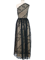 1980s Albert Nipon Lace One Shoulder Gown Dress arcadeshops.com