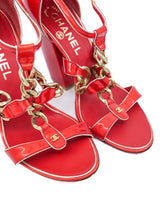 Chanel Red Patent Chain Accented Heels, 36.5 Accessory arcadeshops.com