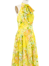 1970s Floral Bow Halter Gown Dress arcadeshops.com