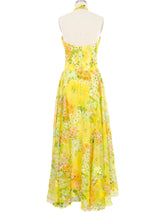 1970s Floral Bow Halter Gown Dress arcadeshops.com