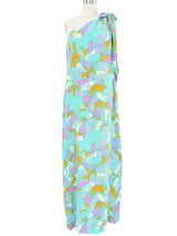 1960s Tropical Printed Silk One Shoulder Dress Dress arcadeshops.com
