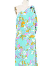 1960s Tropical Printed Silk One Shoulder Dress Dress arcadeshops.com