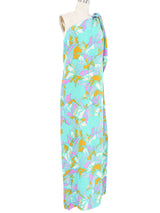 1960s Tropical Printed Silk One Shoulder Dress Dress arcadeshops.com