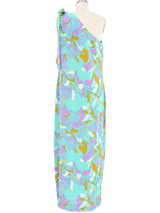 1960s Tropical Printed Silk One Shoulder Dress Dress arcadeshops.com