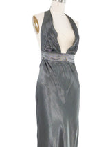 1994 Yeohlee Dark Gray Lame Halter Dress Dress arcadeshops.com