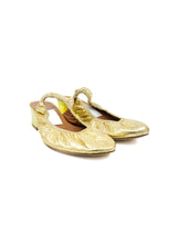 2008 Lanvin Gold Foil Slingback Block Heels, 37 Accessory arcadeshops.com
