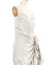 2019 Rodarte Pleated Silver Ruffle Gown Dress arcadeshops.com