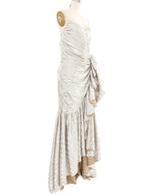 2019 Rodarte Pleated Silver Ruffle Gown Dress arcadeshops.com