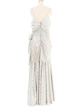 2019 Rodarte Pleated Silver Ruffle Gown Dress arcadeshops.com