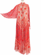 Red Indian Block Printed Metallic Caftan Dress arcadeshops.com
