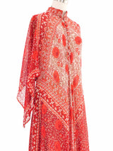 Red Indian Block Printed Metallic Caftan Dress arcadeshops.com