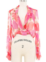 Chanel Pink Printed Chiffon Cropped Blouse Top arcadeshops.com
