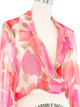 Chanel Pink Printed Chiffon Cropped Blouse Top arcadeshops.com