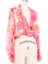 Chanel Pink Printed Chiffon Cropped Blouse Top arcadeshops.com