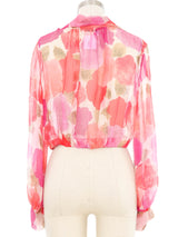 Chanel Pink Printed Chiffon Cropped Blouse Top arcadeshops.com