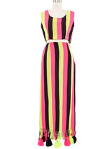 Neon Striped Pom Pom Trimmed Skirt Ensemble Suit arcadeshops.com